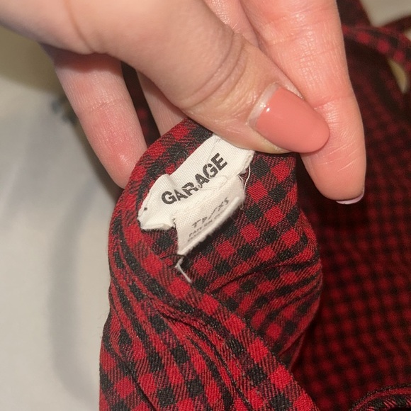 GARAGE RED BLACK CHECKEDBOARD PLAID STYLE CROPPED BRA TANK TOP - Picture 3 of 5